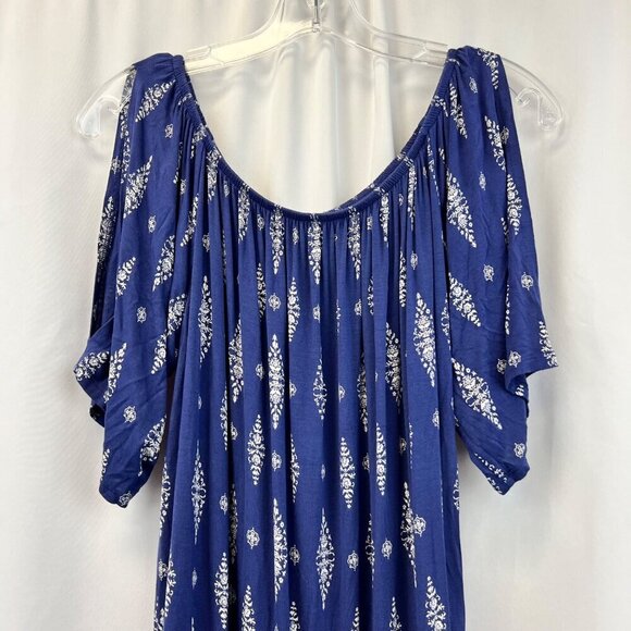 Lane Bryant Cold Shoulder Short Sleeve Blouse Blue/White Womens Size 14/16 - Picture 2 of 8